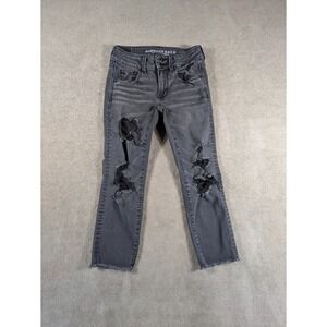 American Eagle Outfitters‎ Jeans Womens 2 Black Denim Artist Cropped Distressed